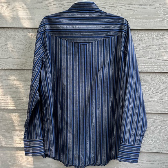 Vintage Wrangler  Western Dress Shirt Pearl Snap Men  XL/TG Metallic Silver Blue - Picture 5 of 11